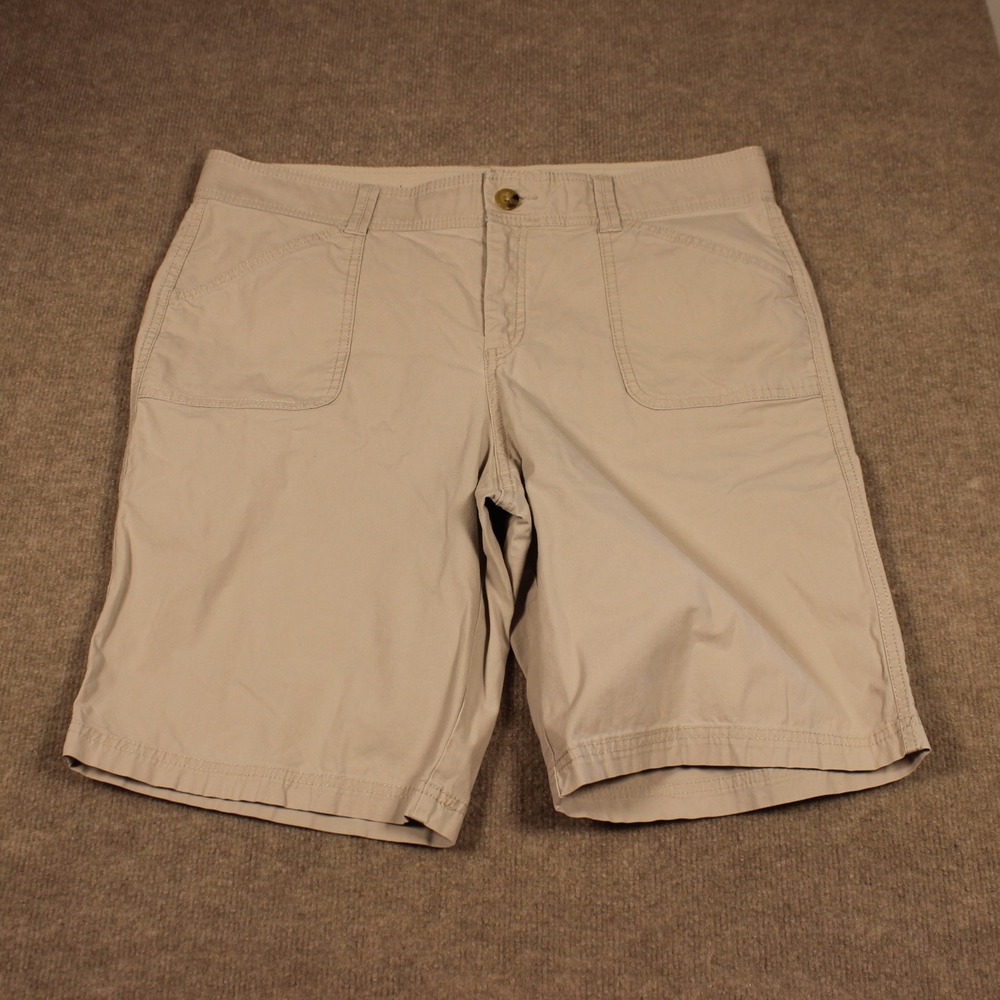 Dockers Womens Khaki Tan Stretch Cotton Bermuda Shorts Size 16 Casual Mid Rise
